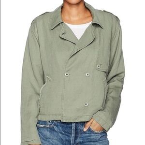Rails Barclay Linen Blend Button Front Utility Jacket Womens Medium Green